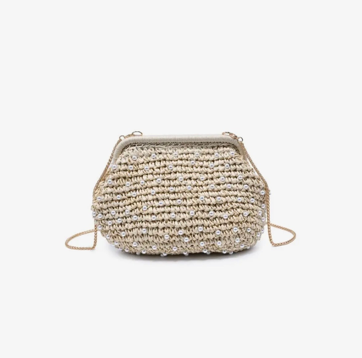 Faith Pearl Accented Clutch with Chain