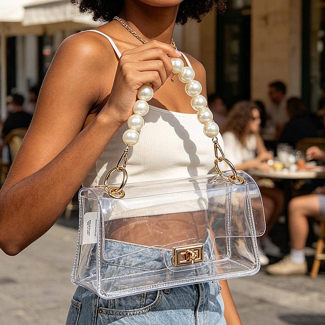 Julia Transparent Clutch W/ Pearl Handle