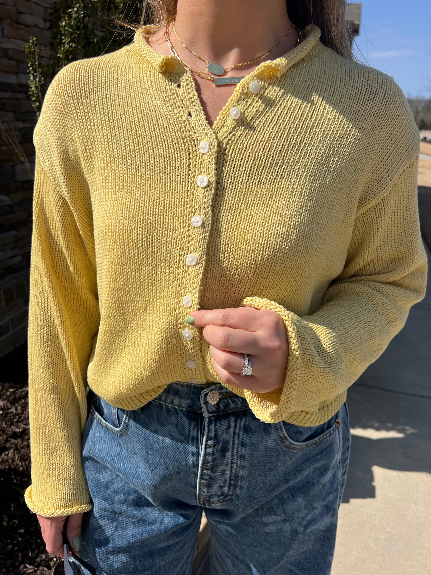 Goldenrod Lightweight Rolled Collar Cardigan