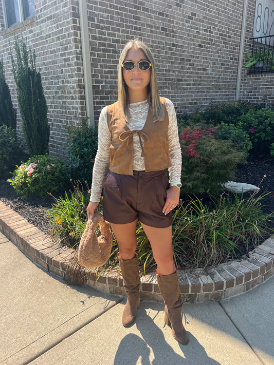 Honeylocust Suede Front Tie Vest