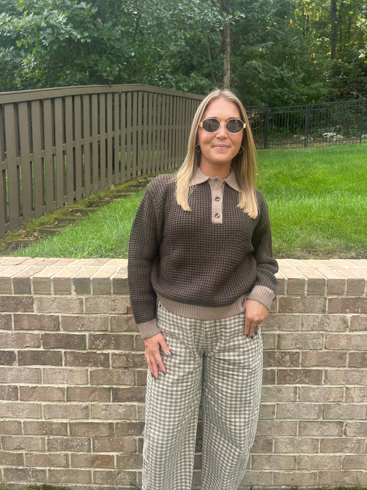 Boxwood Waffle Collared Sweater