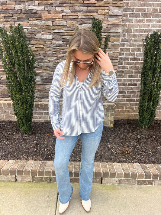 Amaranth striped button down
