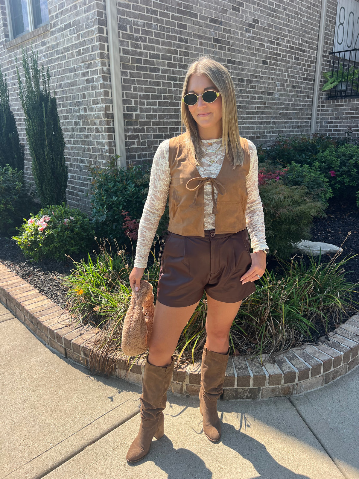 Honeylocust Suede Front Tie Vest