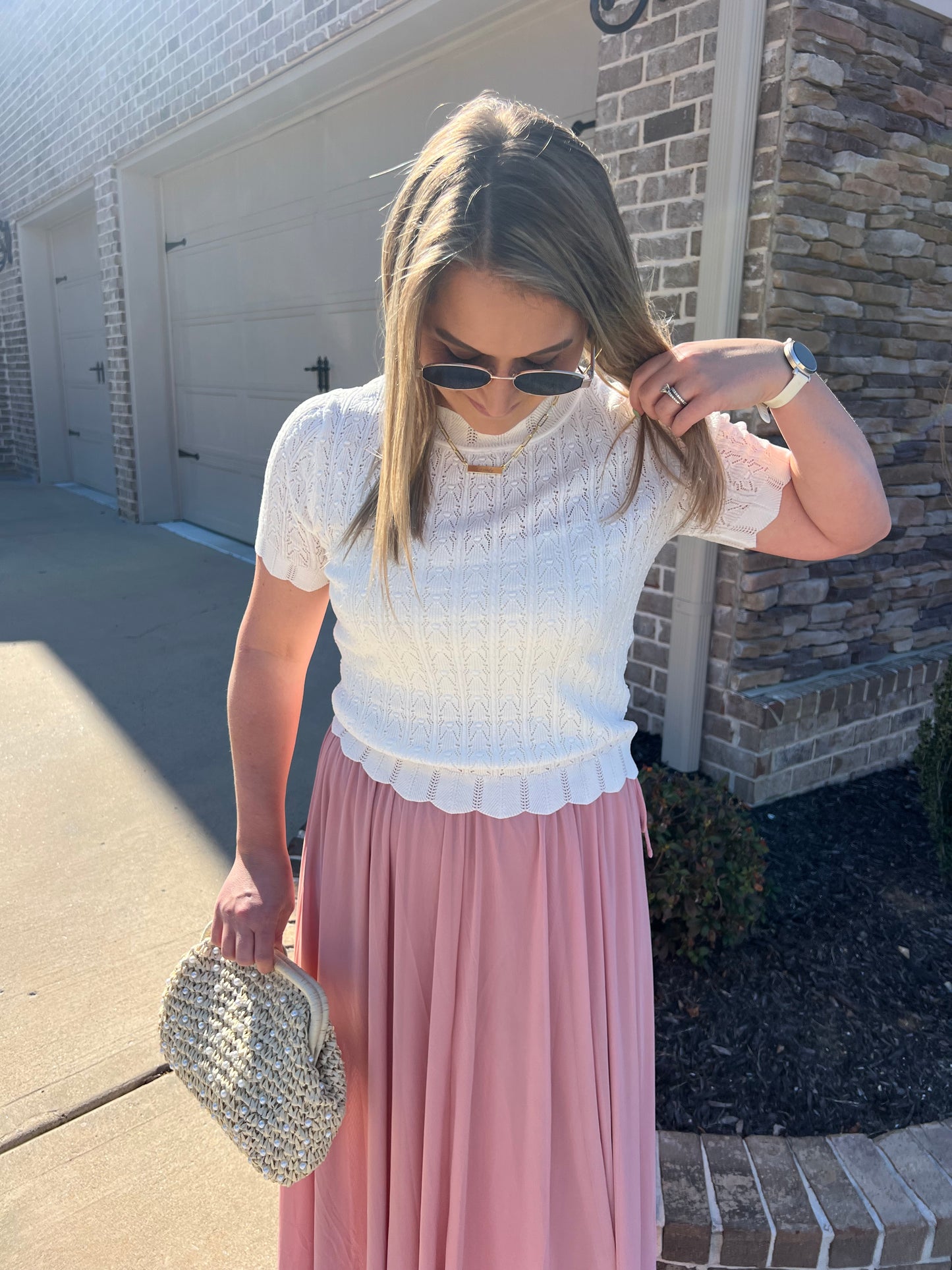 Edelweiss Pointelle Short Sleeve Knit Top
