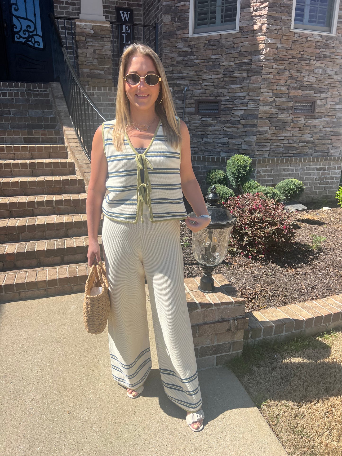 Nepeta Striped Tie Front Vest and Pants Set