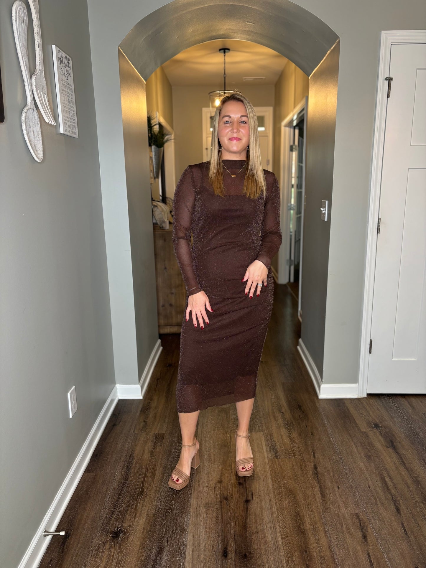 Mistletoe Mesh Midi Draped Dress