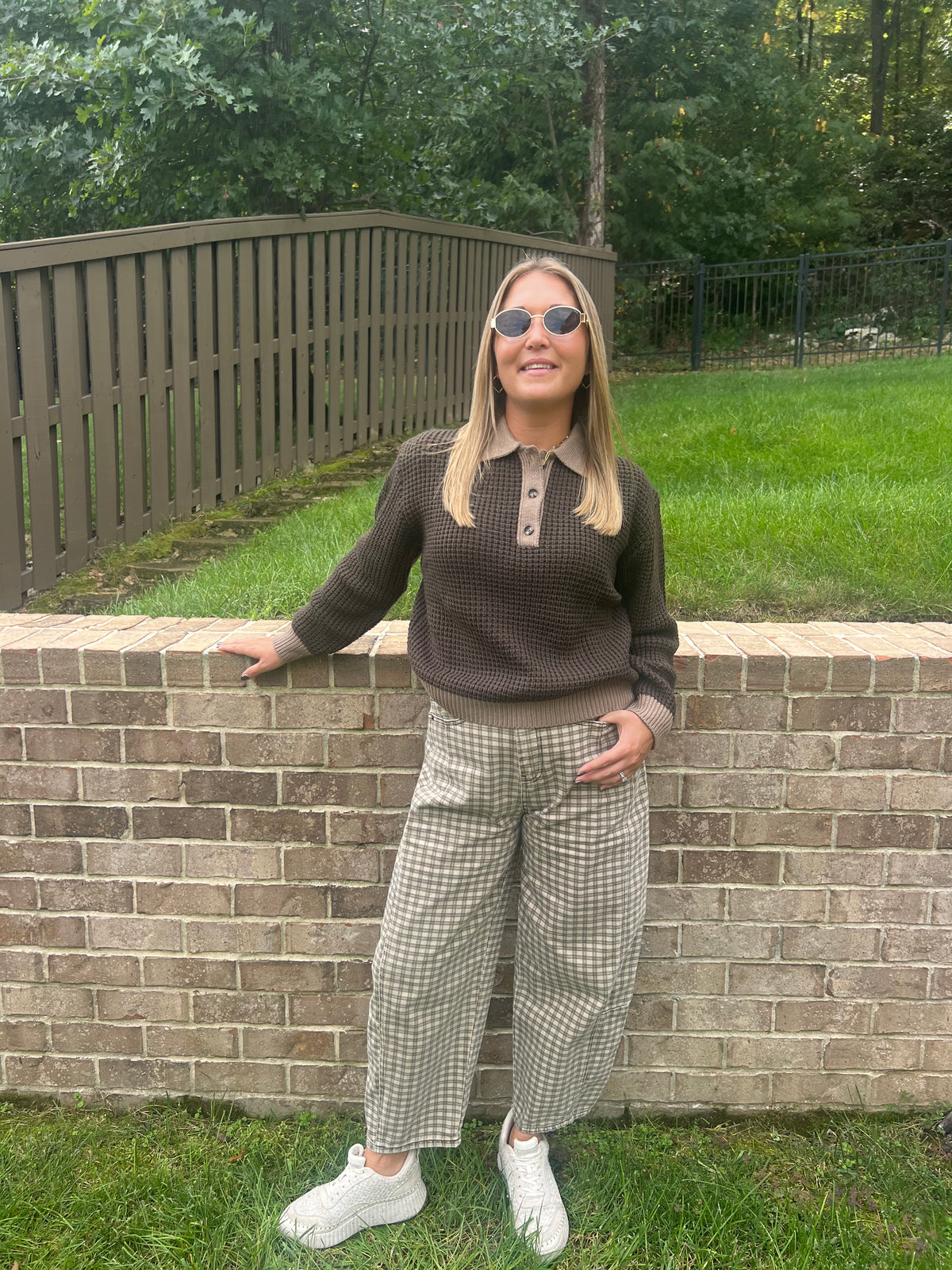 Boxwood Waffle Collared Sweater