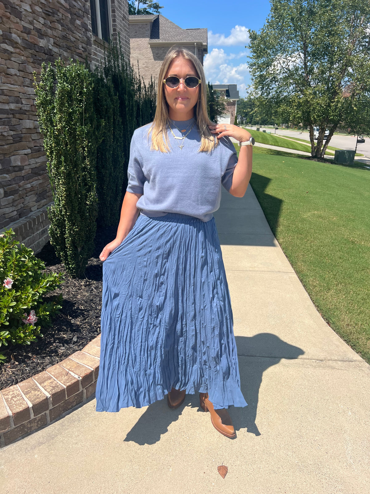 Salvia Crinkled Maxi Skirt