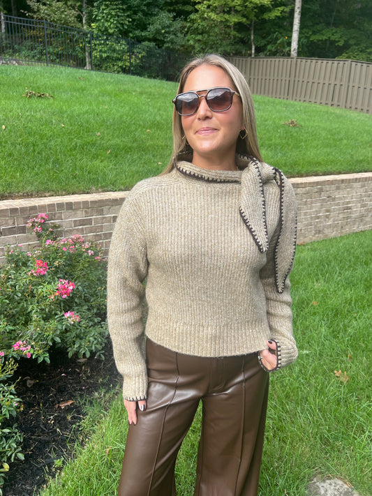 Pampas Grass Tied High Neck Sweater
