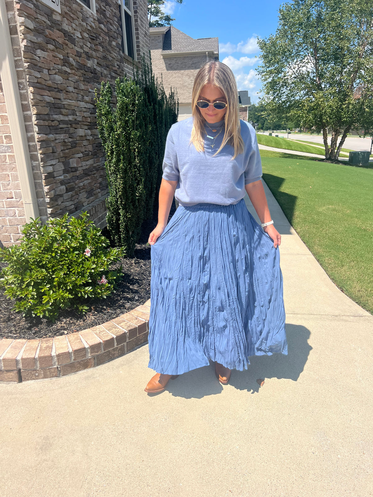 Salvia Crinkled Maxi Skirt