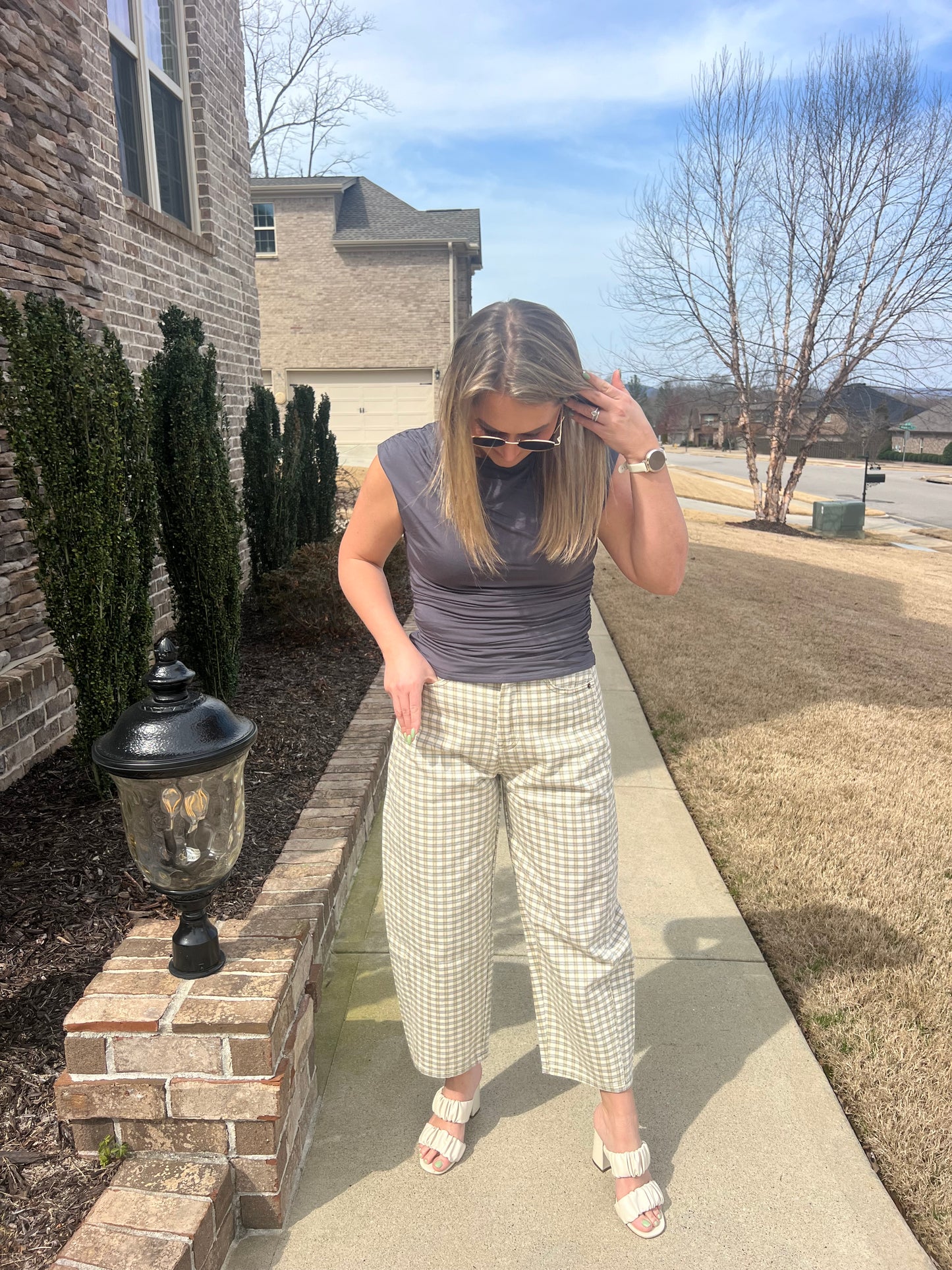 Lisianthus Mini Checked Barrel Pants