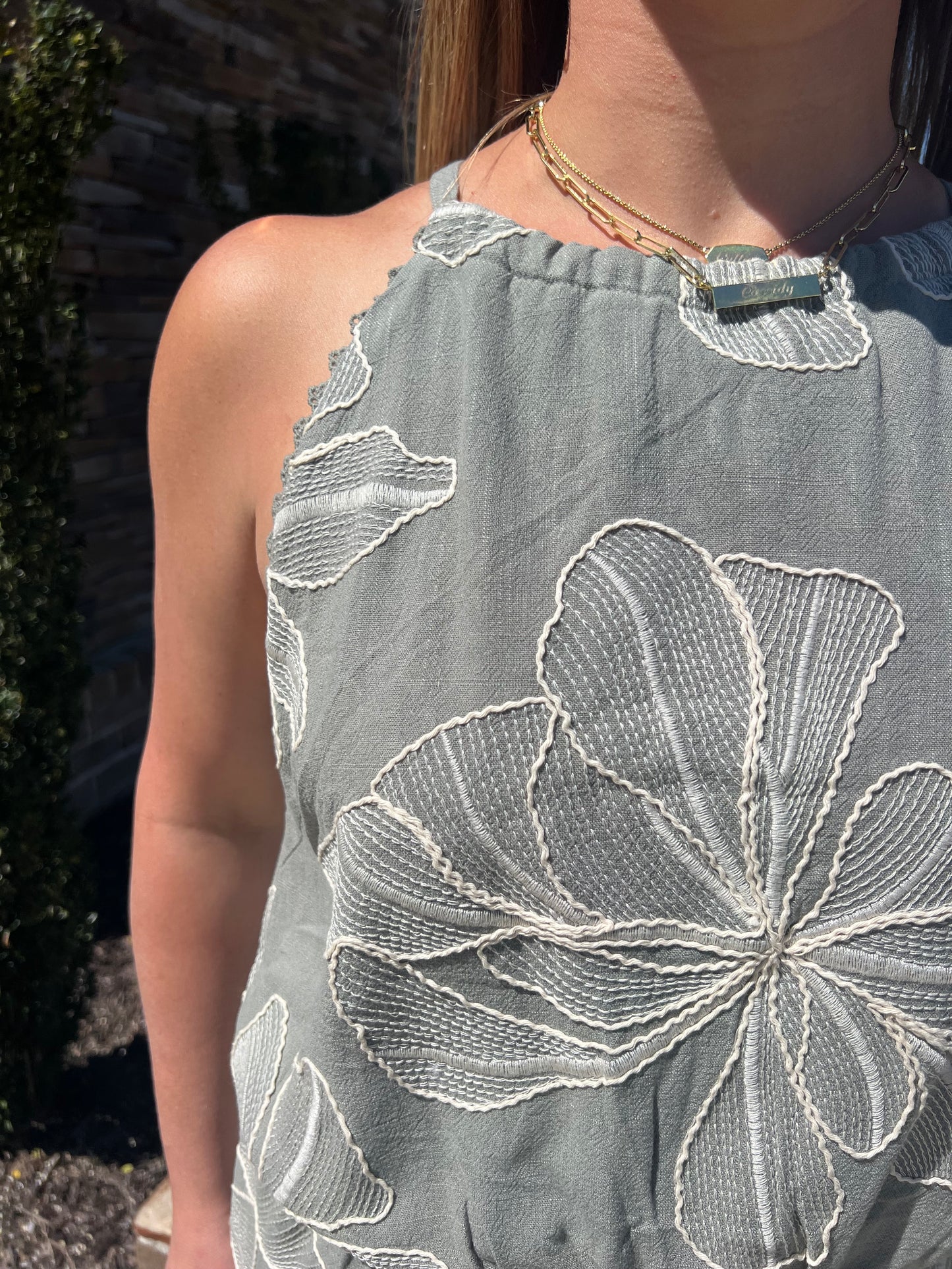 Anthurium Embroidered Bubble Top and Crop Pants Set