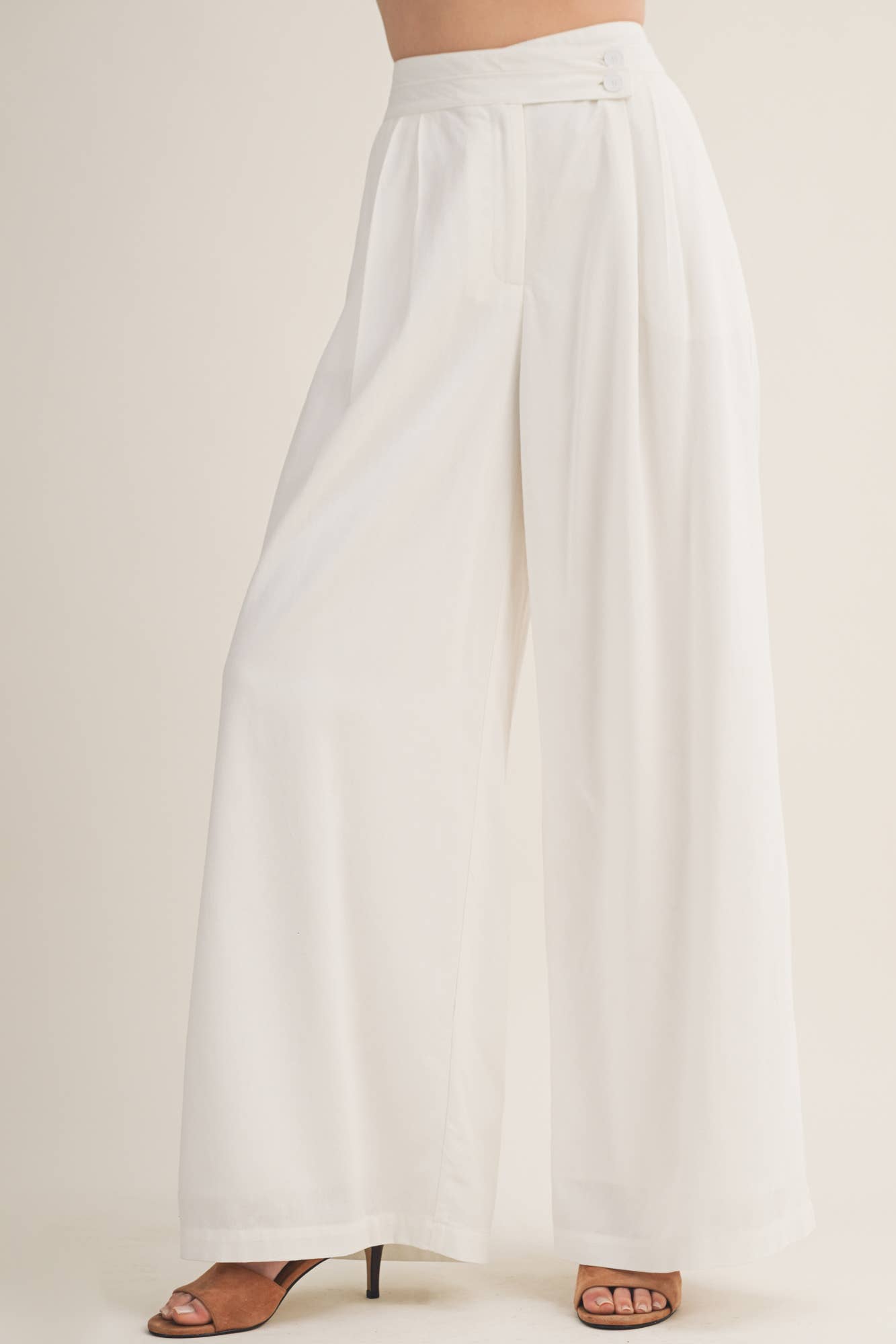 Angelonia High-Waist Asymmetrical Button Wide-Leg Trouser