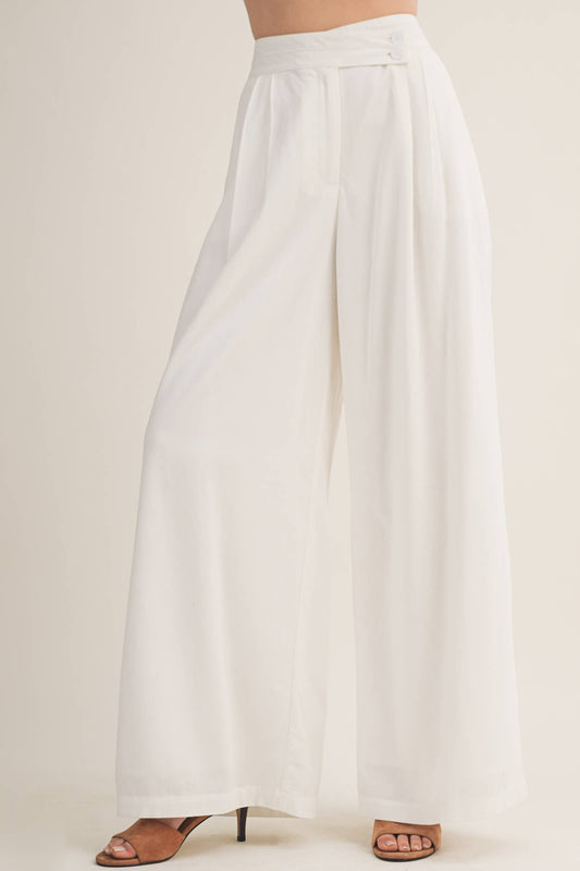 Angelonia High-Waist Asymmetrical Button Wide-Leg Trouser