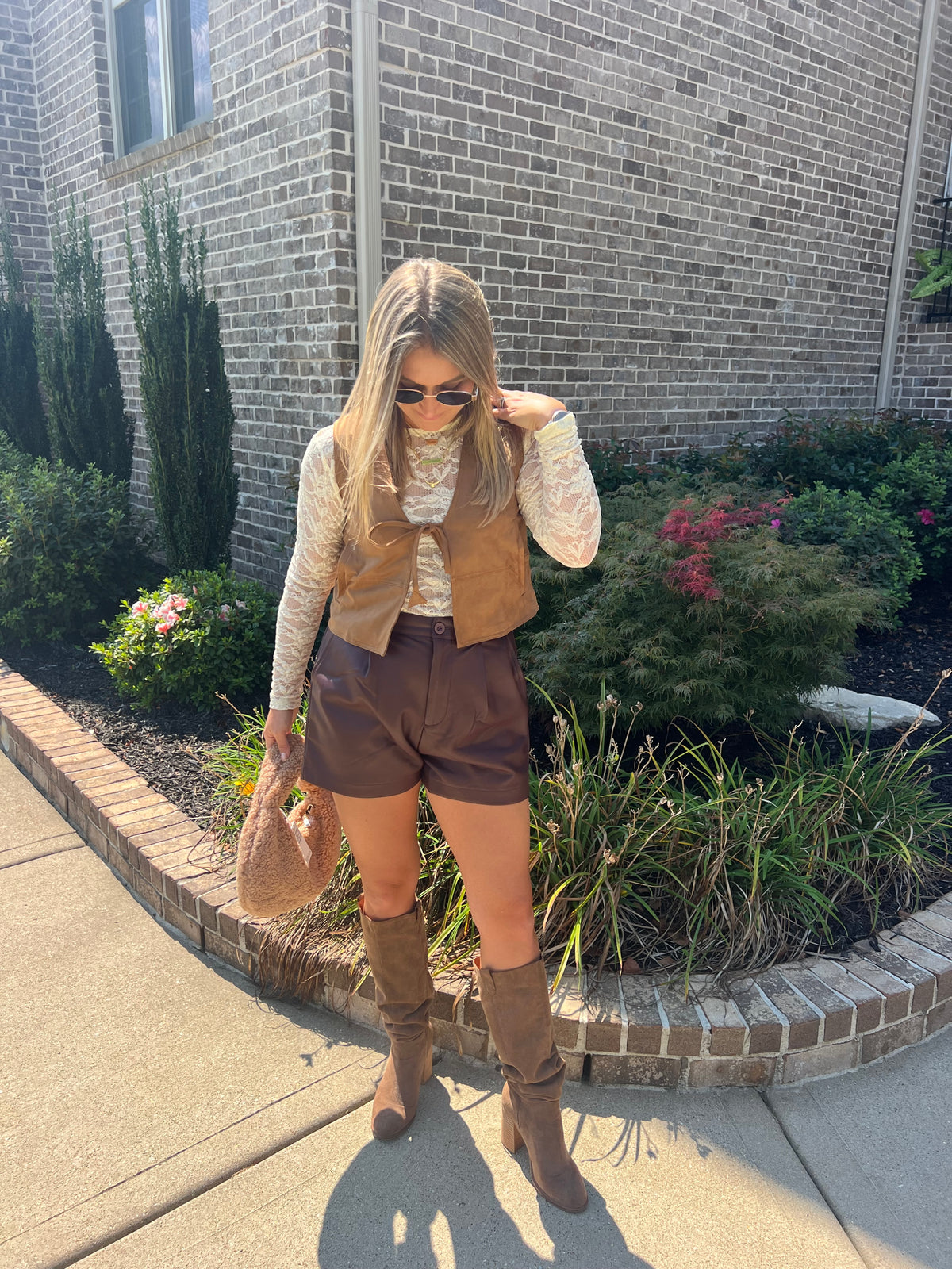 Calibrachoa Faux Leather High Waist Shorts