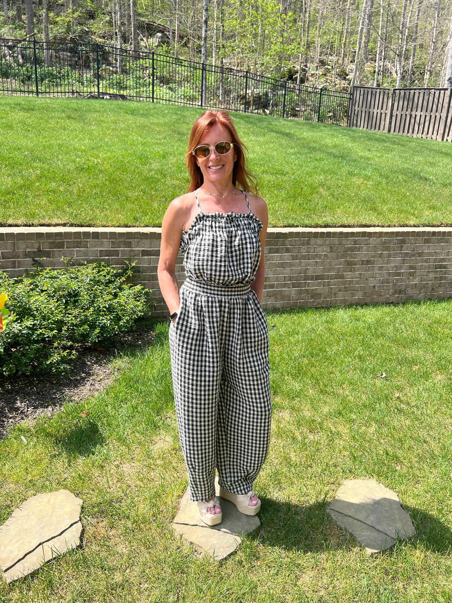 Black Cherry Gingham Jumpsuit