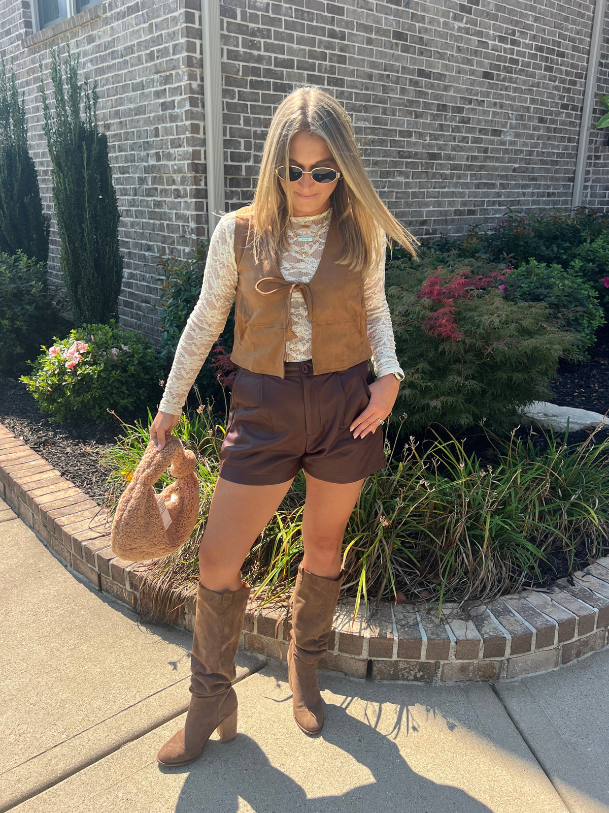 Calibrachoa Faux Leather High Waist Shorts