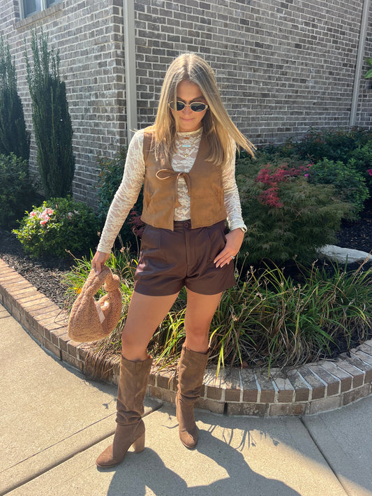 Calibrachoa Faux Leather High Waist Shorts