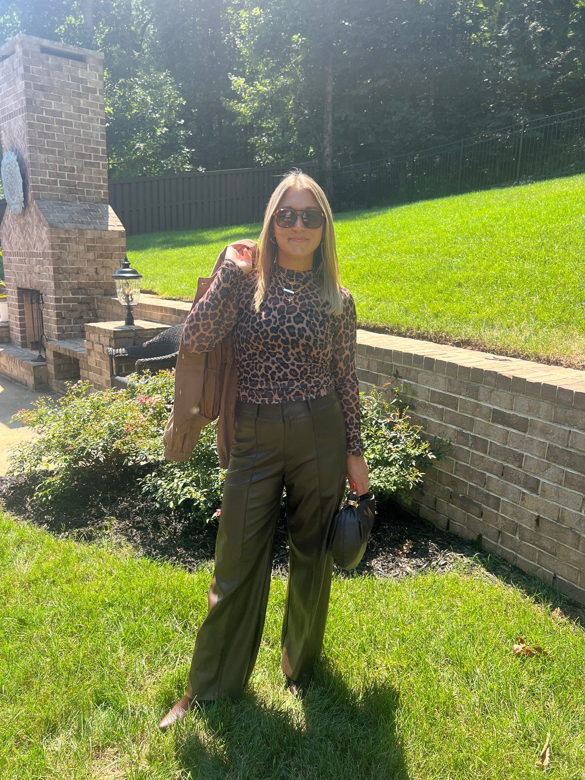 Verbena Leopard Mesh Mock Neck Top
