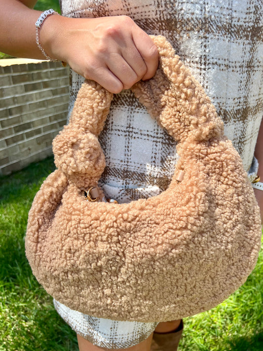 Abbey Knotted Handle Sherpa Hobo Bag