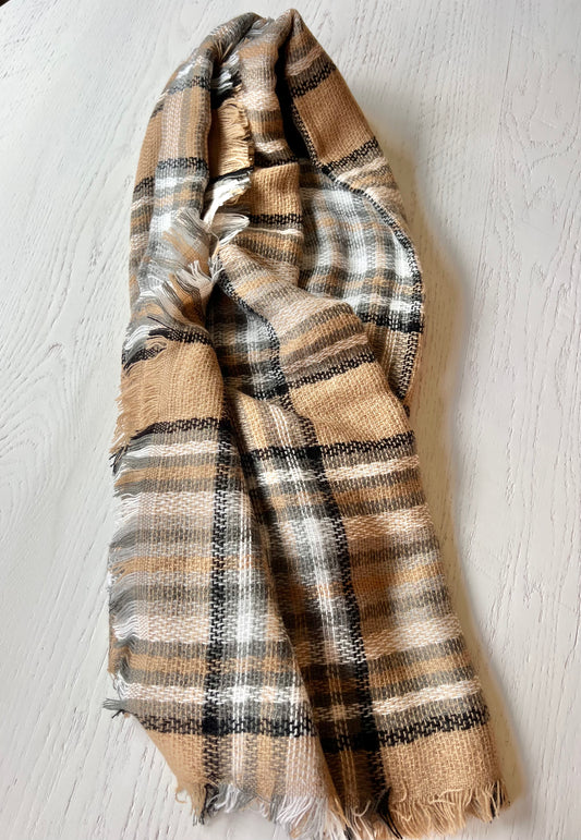 Beige Frayed Edge Flannel Scarf