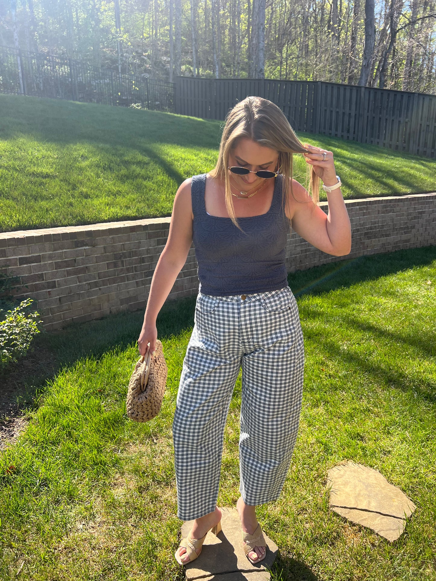 Siberian Squill Mini Checked Barrel Pants