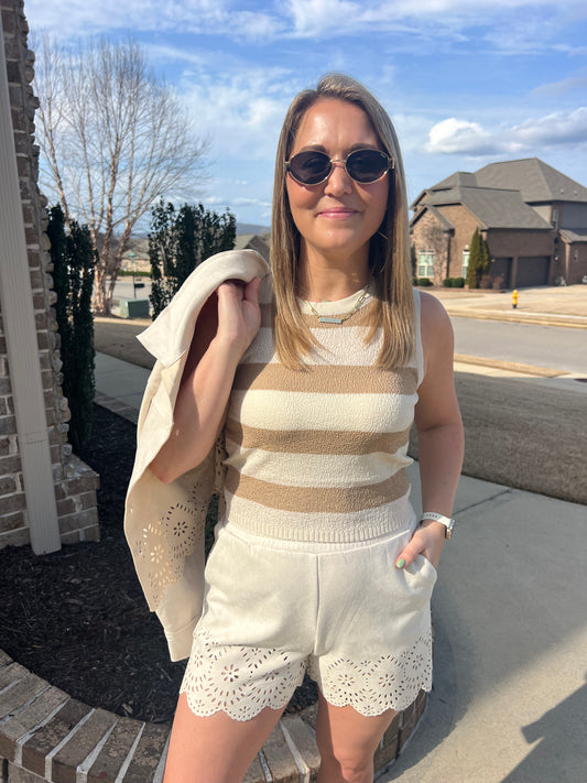 Maiden Grass Pebbled Knit Striped Tank