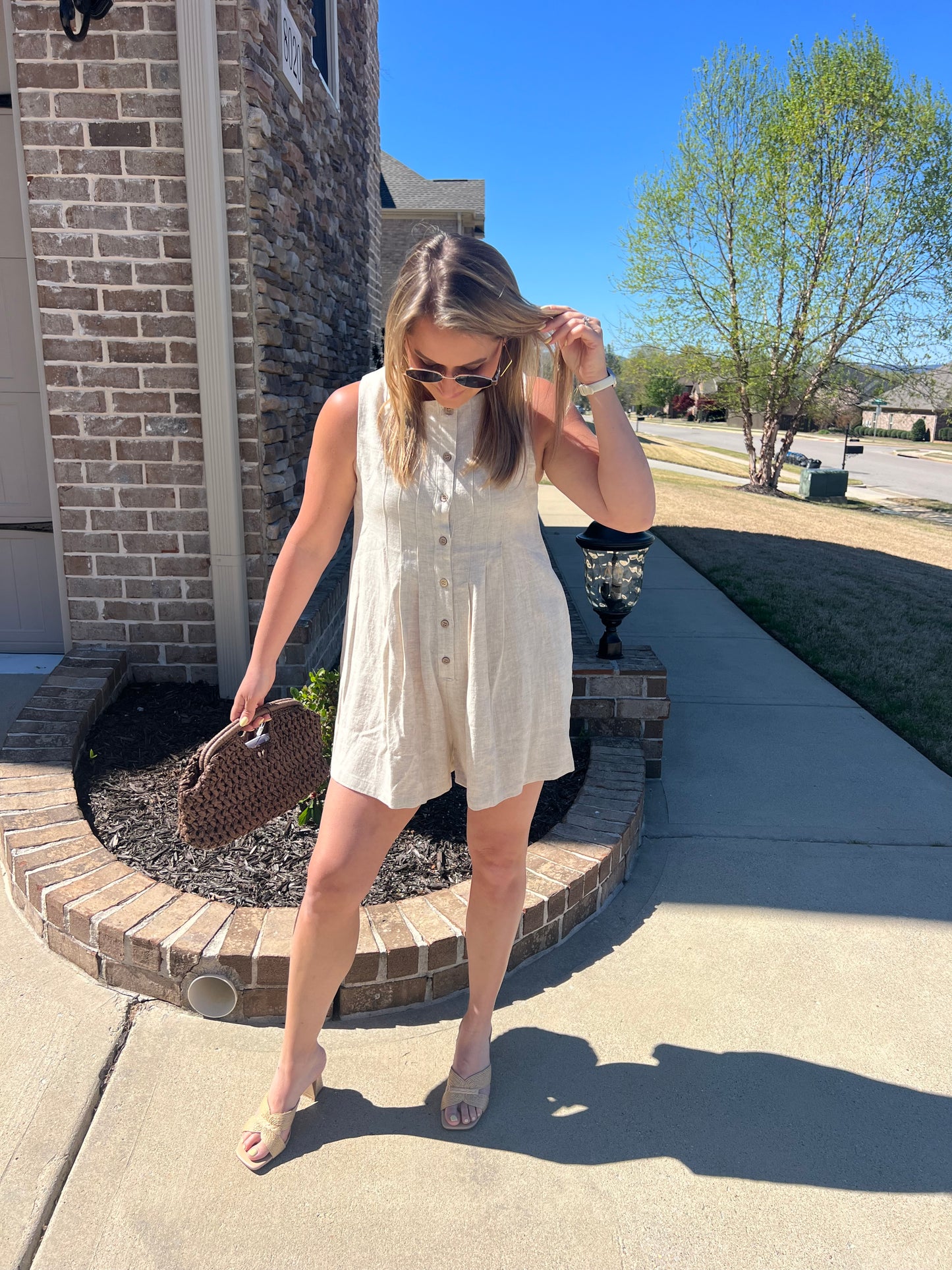 Larkspur Pleated Button Front Romper