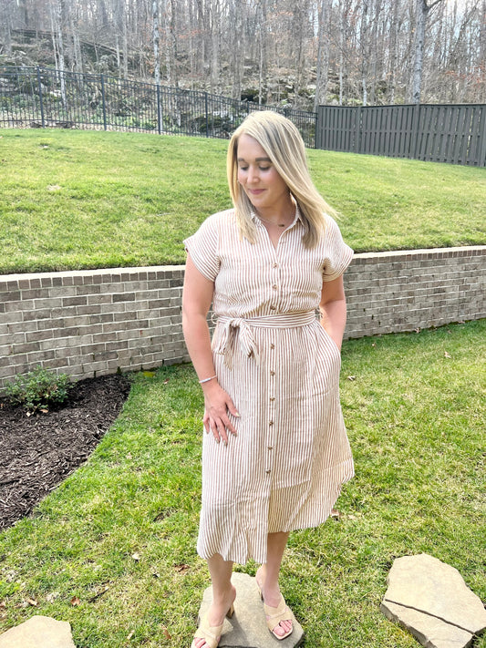 Ribbon Grass Striped Midi Dress