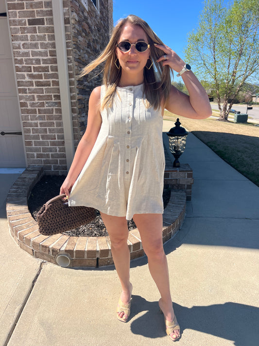 Larkspur Pleated Button Front Romper