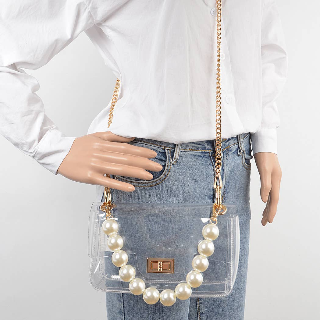 Julia Transparent Clutch W/ Pearl Handle