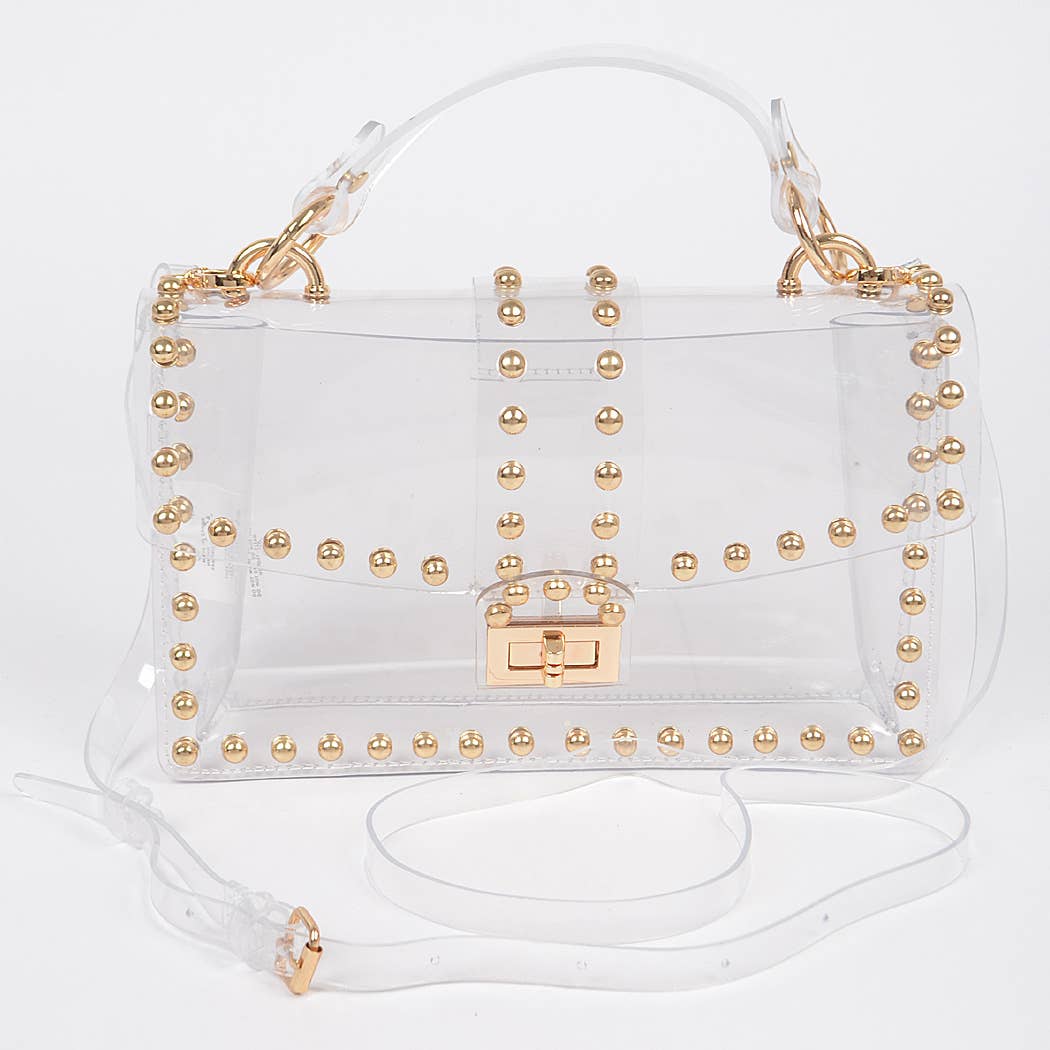 Georgia Round Metal Studded Clear Crossbody Bag
