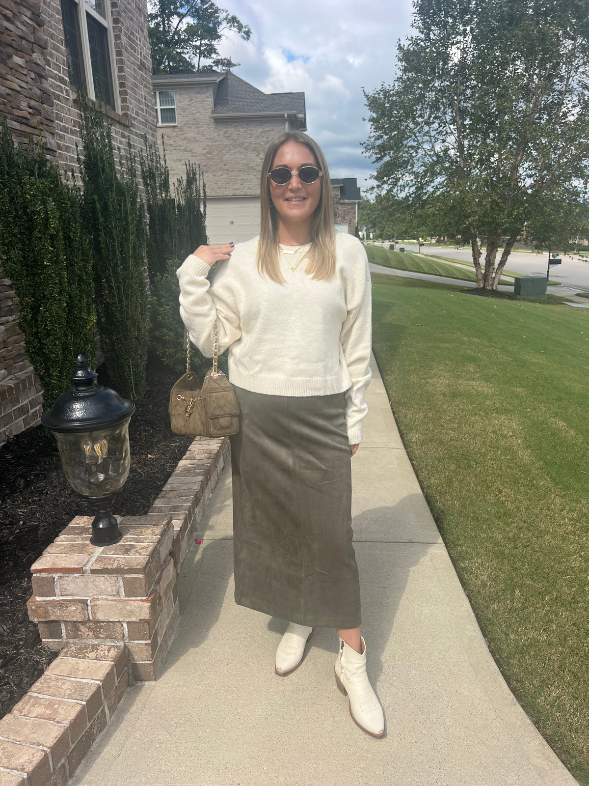 Pachysandra Suede Straight Skirt