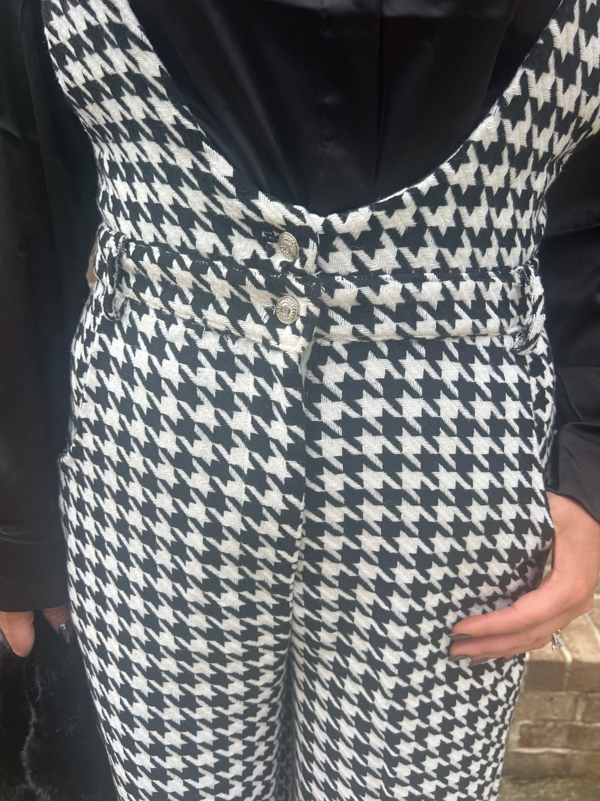 Chicory Houndstooth Tweed Wide Leg Jumpsuit