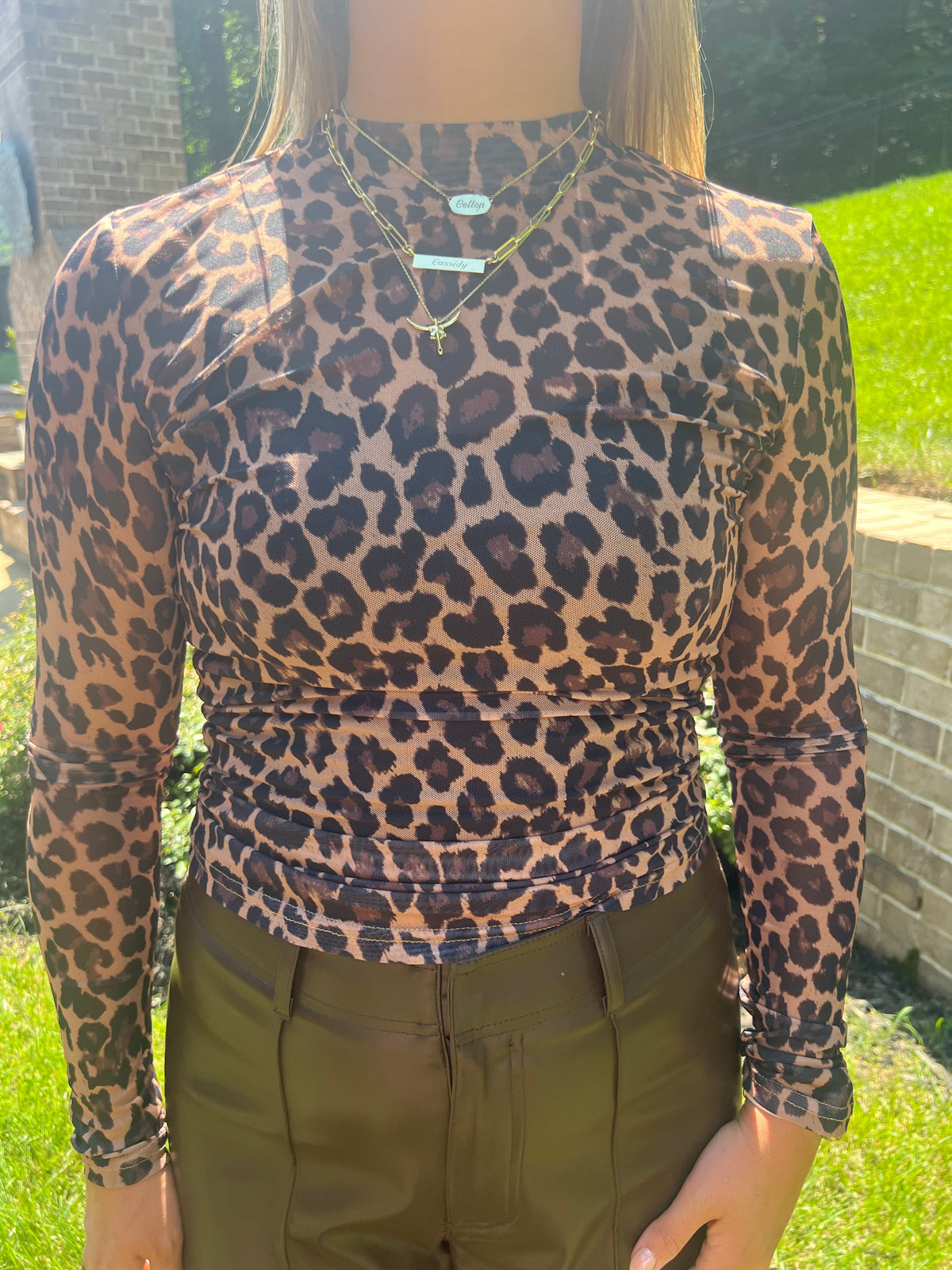 Verbena Leopard Mesh Mock Neck Top