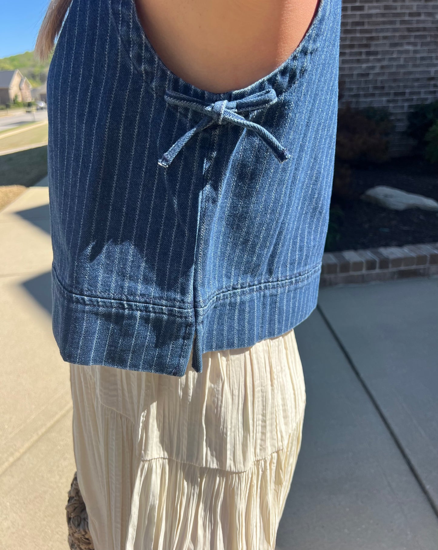 Periwinkle Pinstripe Denim Sleeveless Top