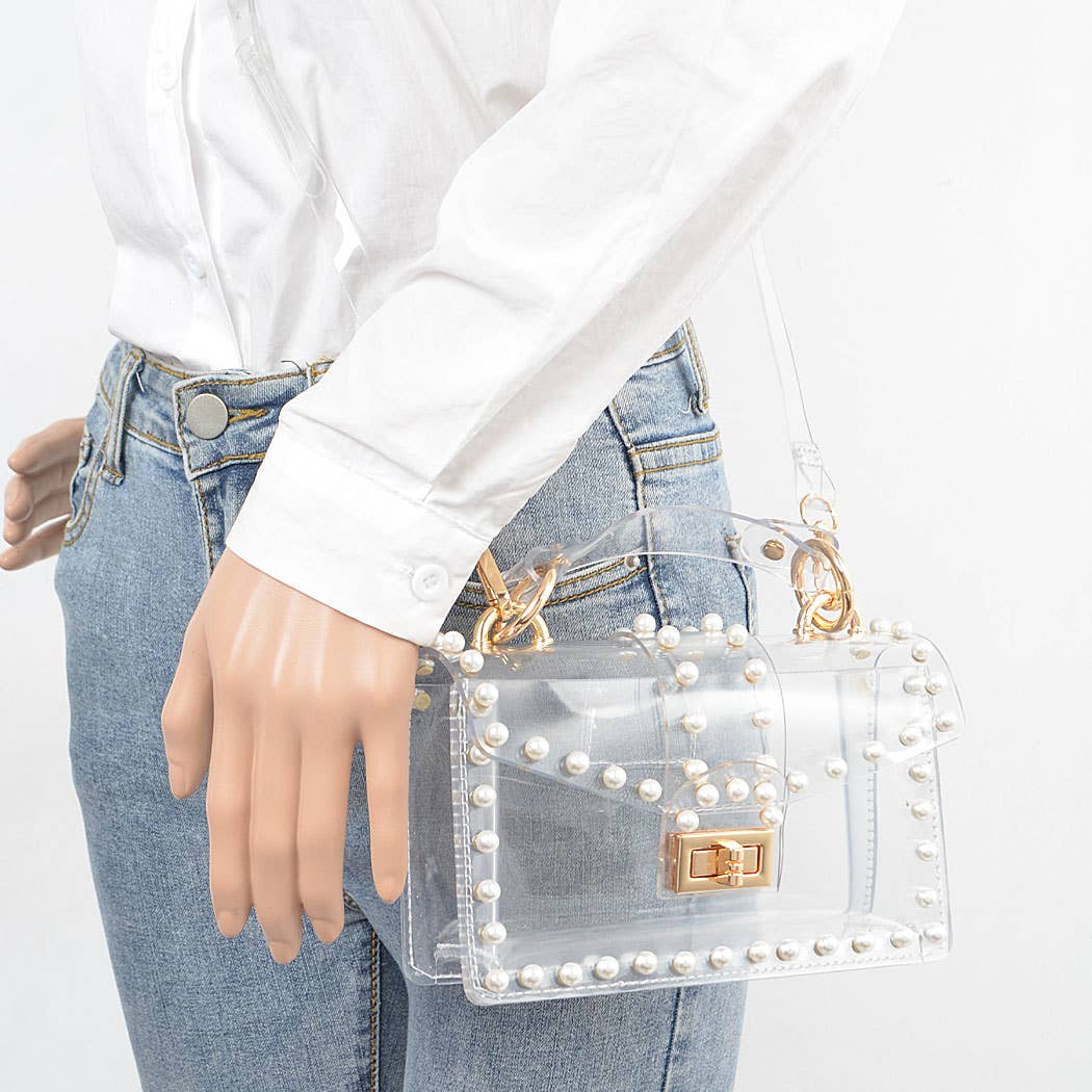 Rachel Pearl Stud Clear Clutch