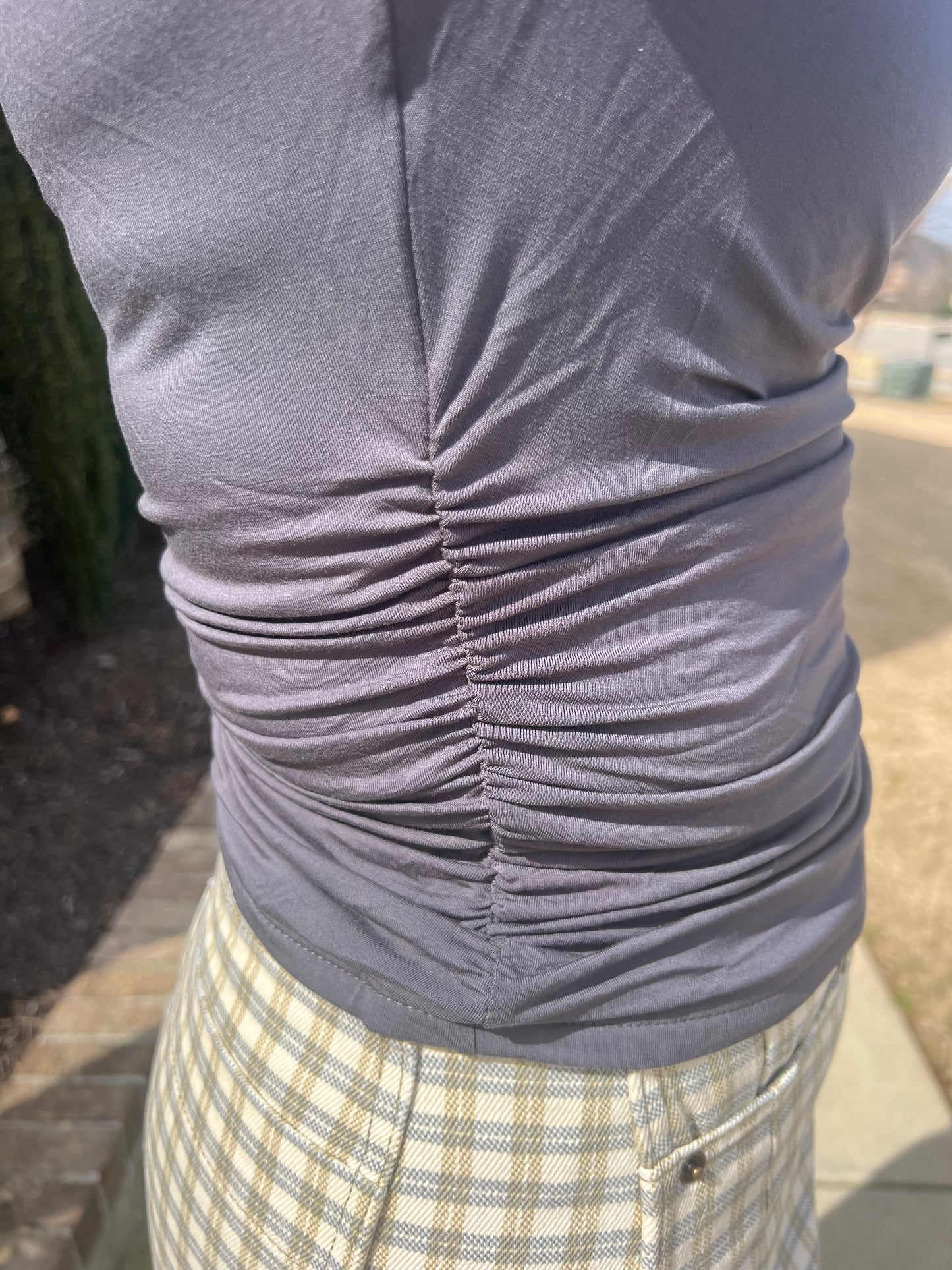 Columbine Boat Neck Tank with Ruched Side