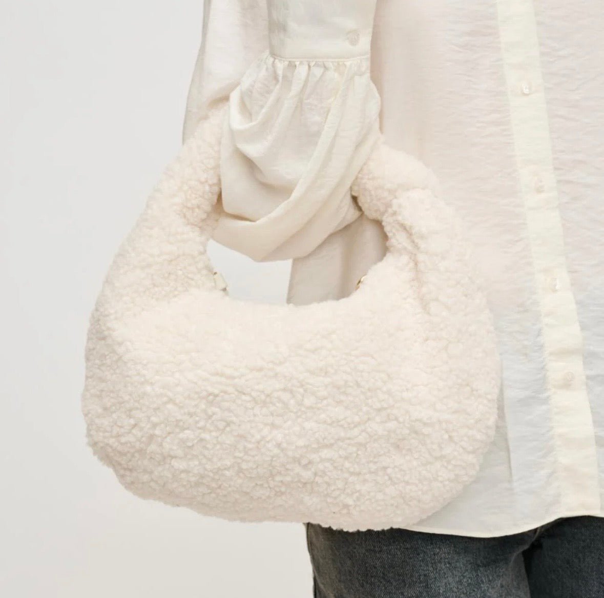Abbey Knotted Handle Sherpa Hobo Bag
