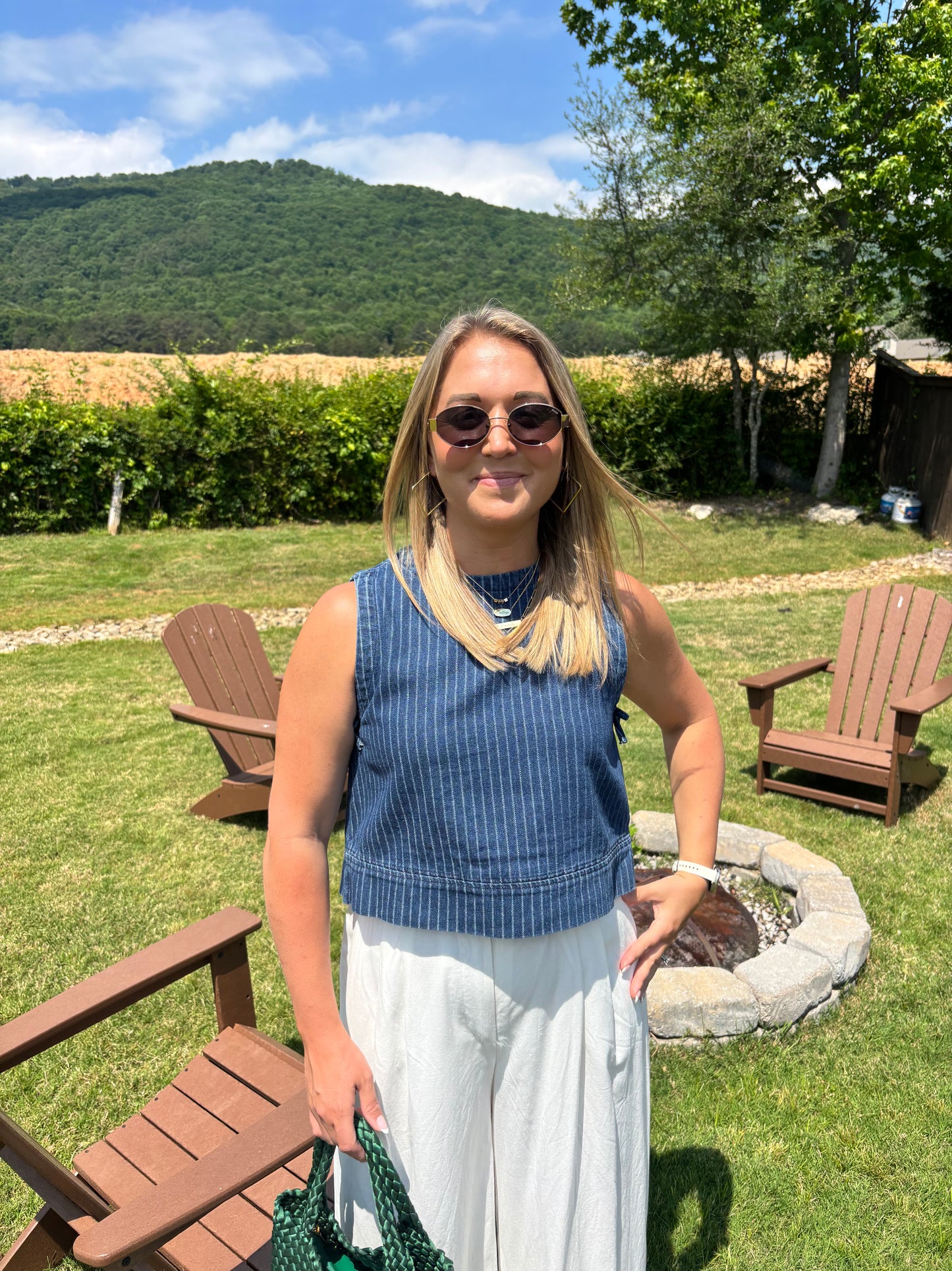 Periwinkle Pinstripe Denim Sleeveless Top