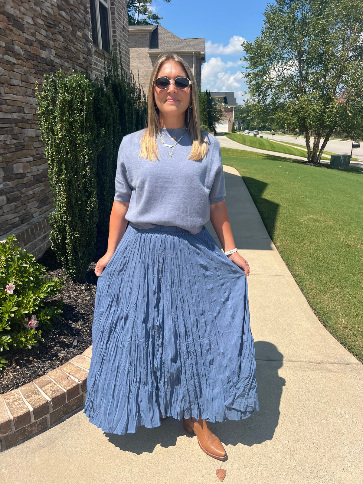Salvia Crinkled Maxi Skirt