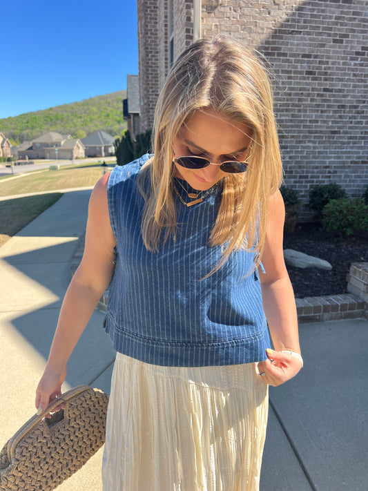 Periwinkle Pinstripe Denim Sleeveless Top