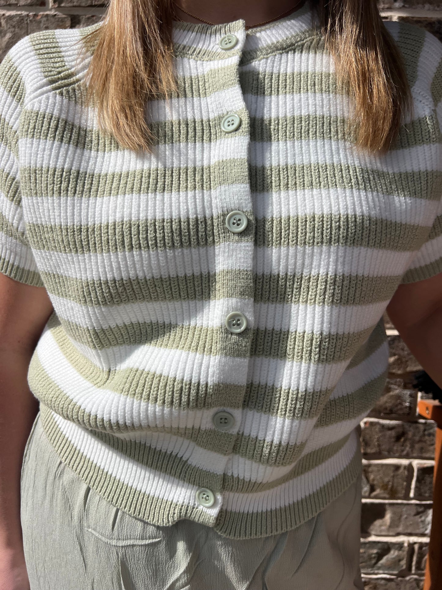 Juniper Short Sleeve Striped Button Up Sweater