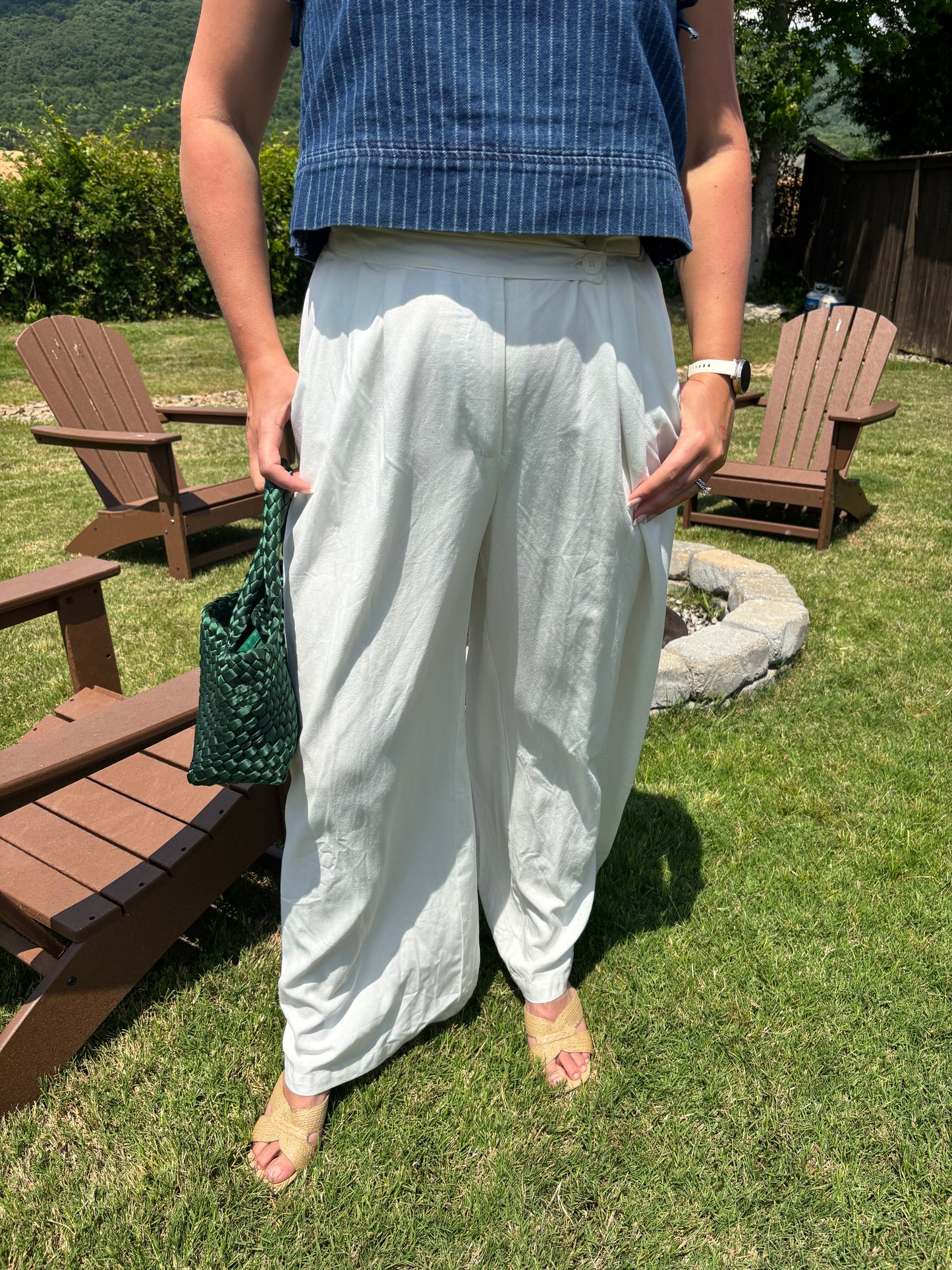 Angelonia High-Waist Asymmetrical Button Wide-Leg Trouser