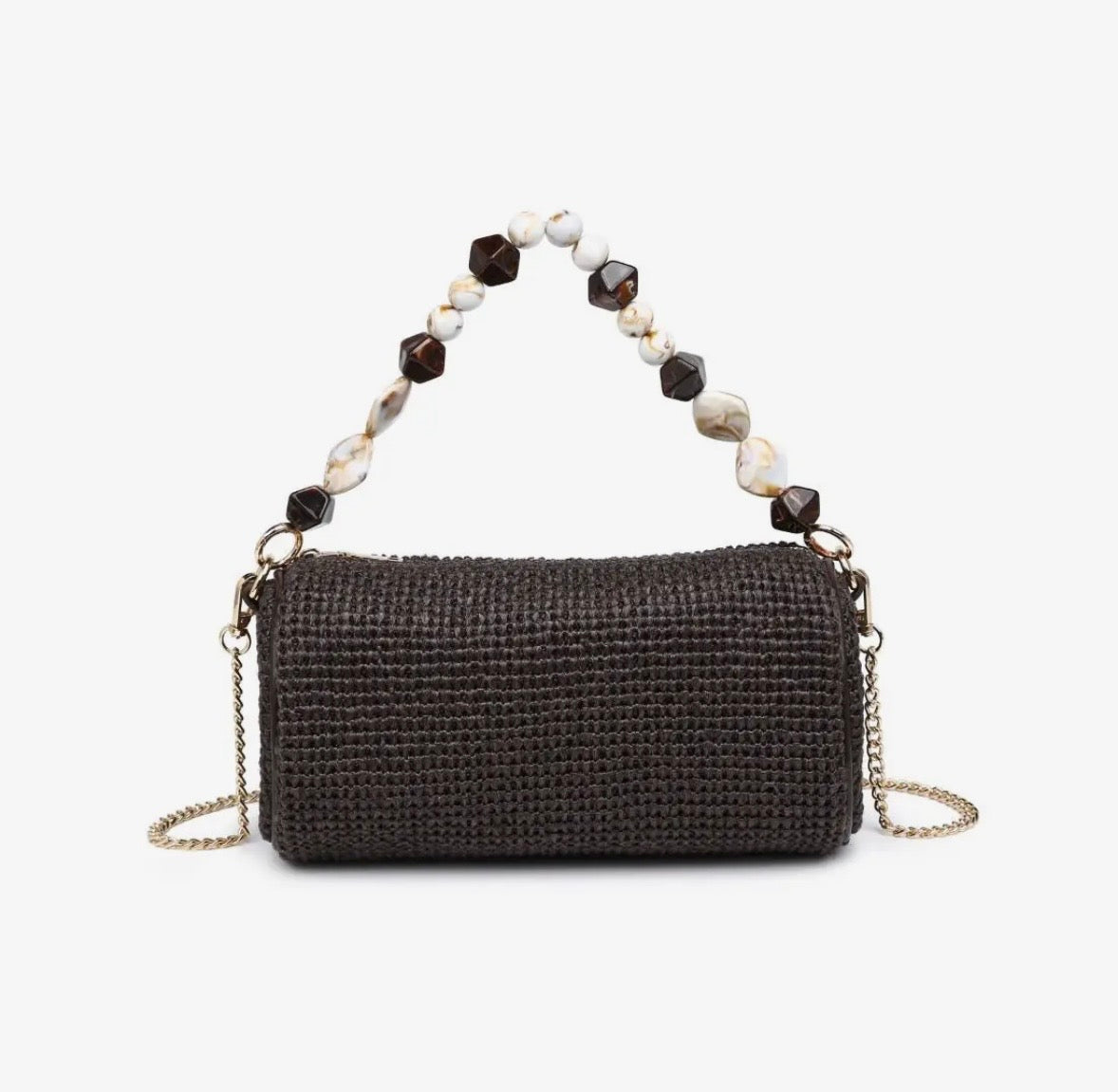 Jessica Bead Handle Straw Clutch
