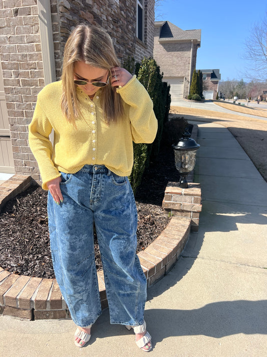 Agapanthus Floral Print Barrel Jeans