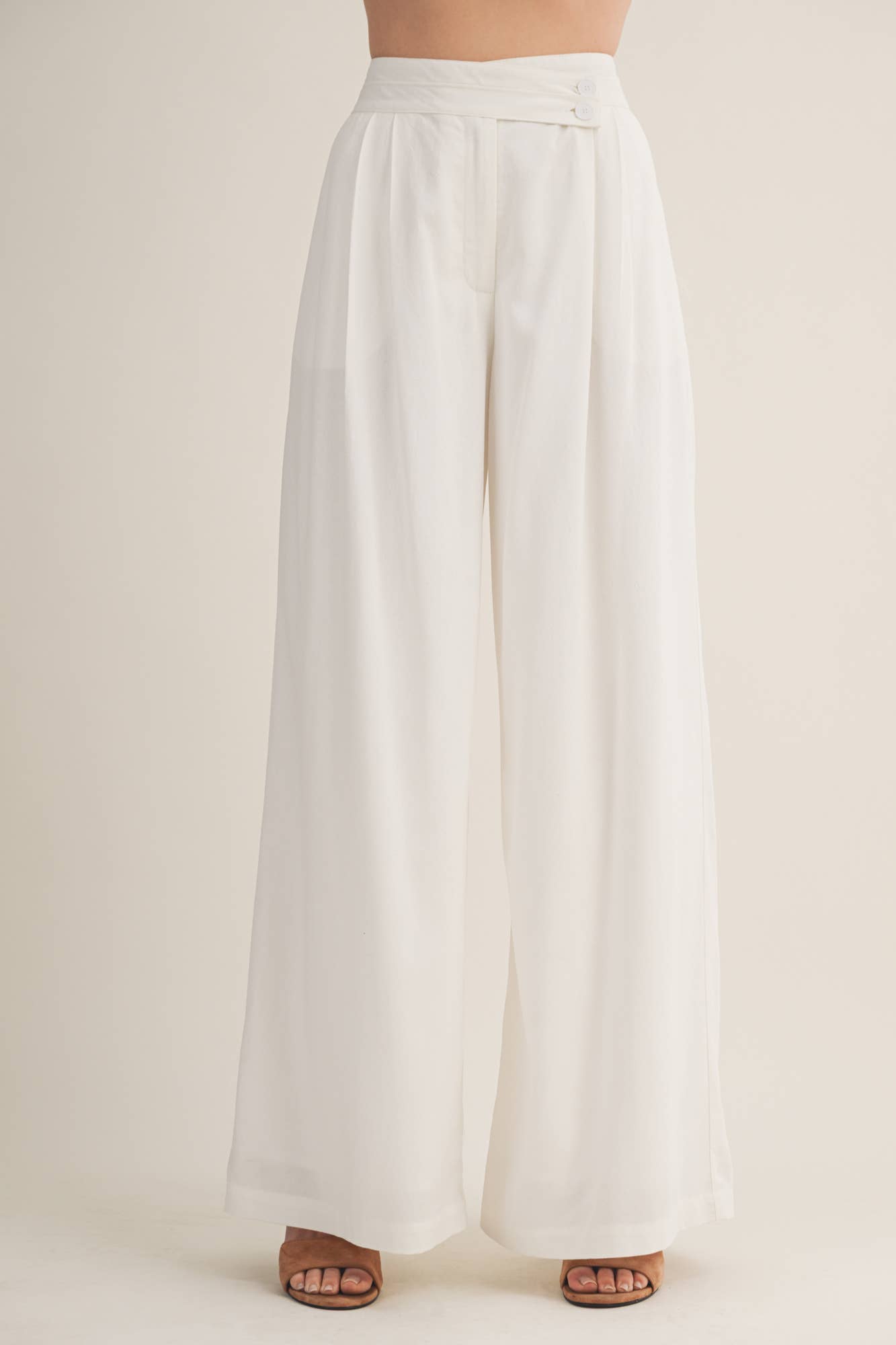 Angelonia High-Waist Asymmetrical Button Wide-Leg Trouser
