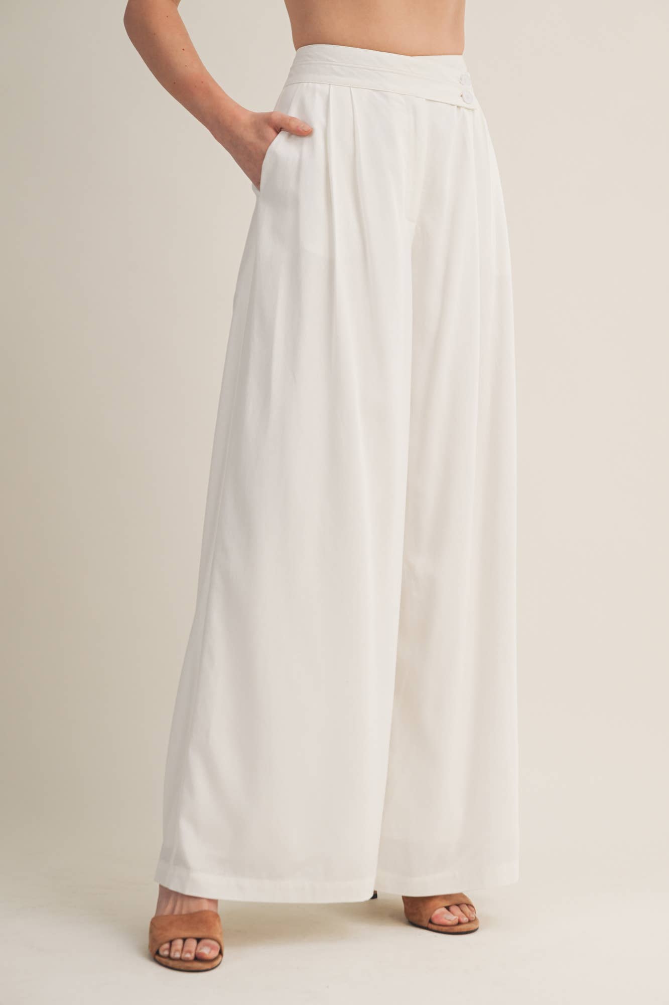 Angelonia High-Waist Asymmetrical Button Wide-Leg Trouser