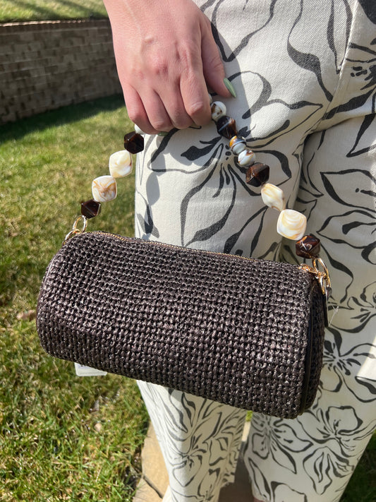 Jessica Bead Handle Straw Clutch