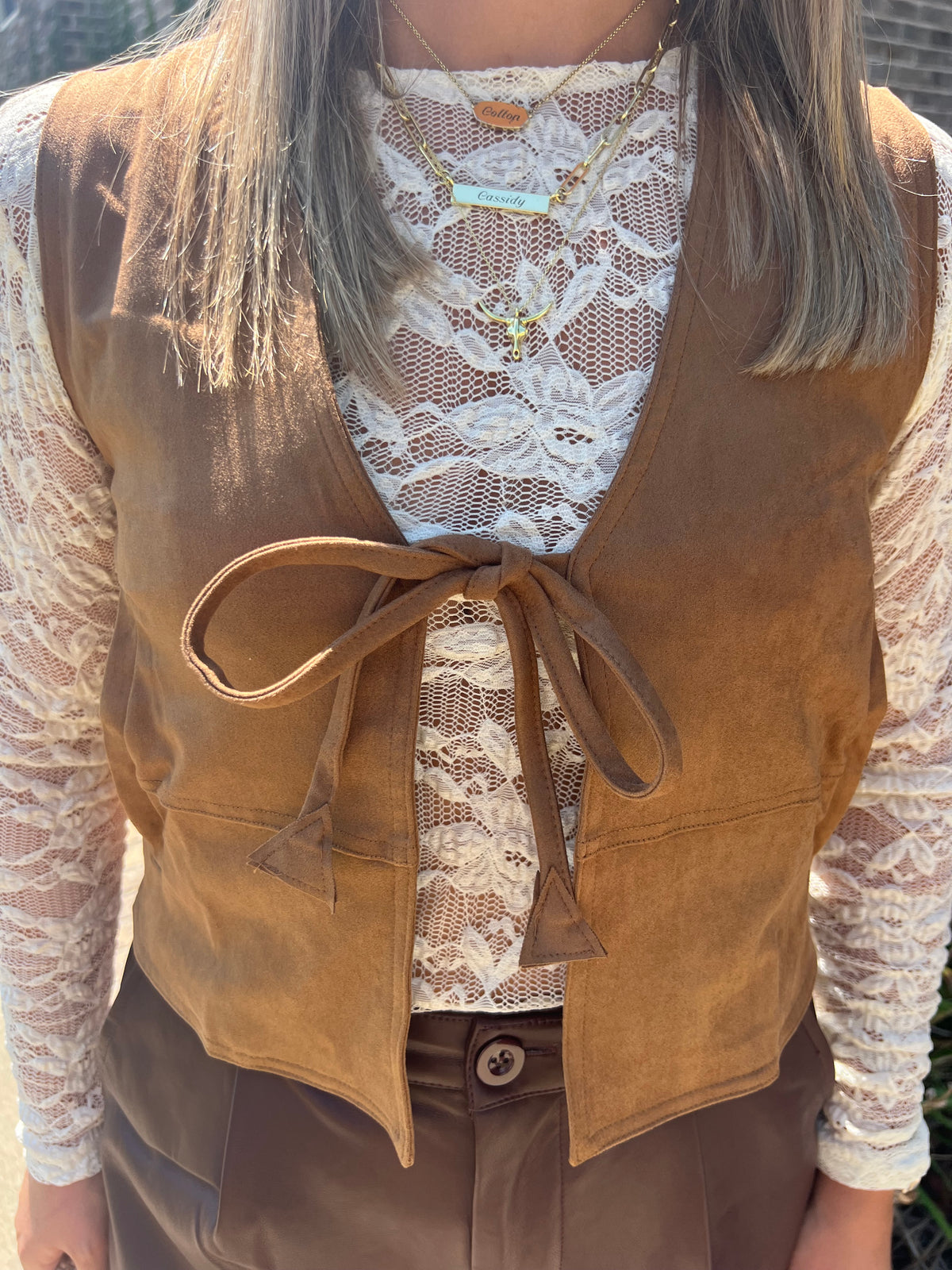 Honeylocust Suede Front Tie Vest